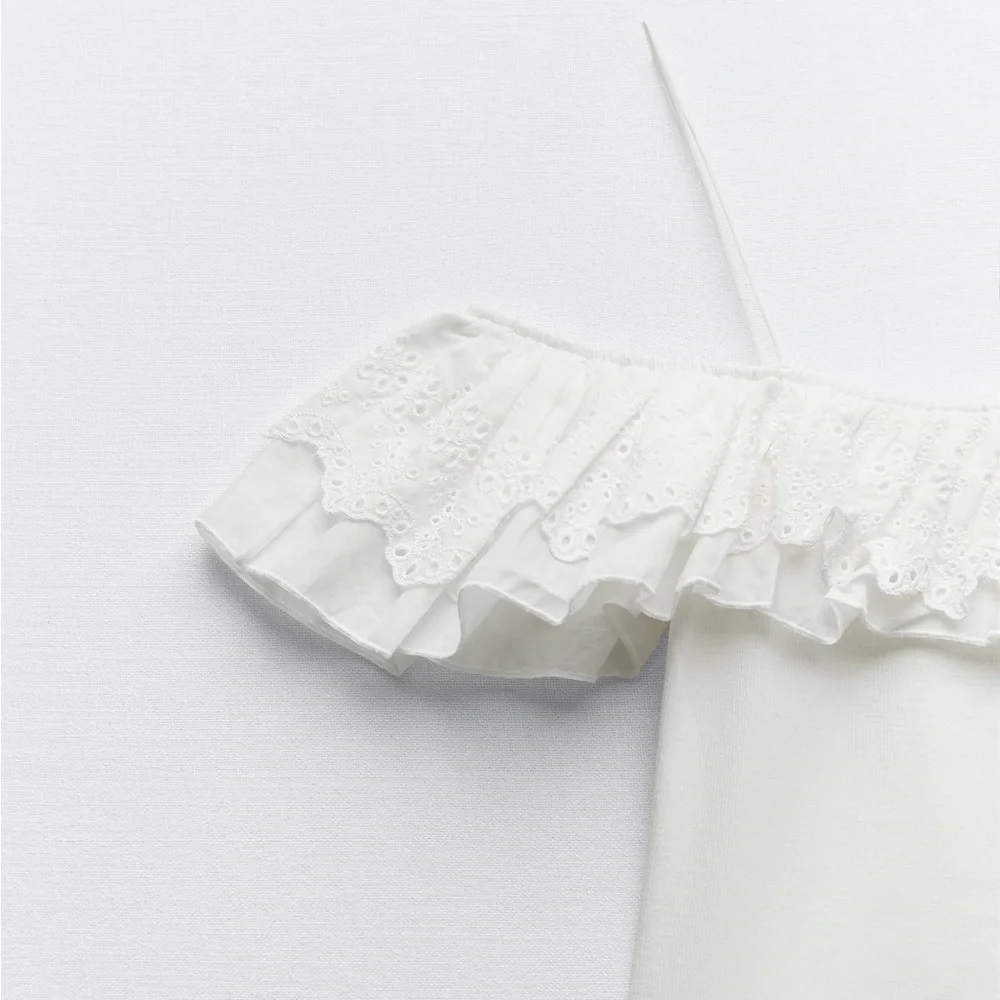 Zara matching bodysuit with embroidered ruffles white NWT - Picture 8 of 8